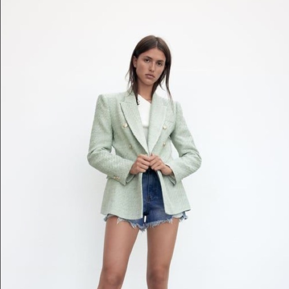 NWT ZARA sea green textured blazer